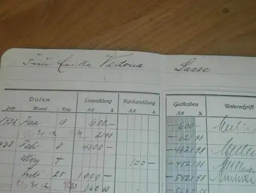 altes Sparbuch Bützow , 1932 - 1945 , Erika Vedona in Laase in Mecklenburg , Sparkasse , Bank  !!