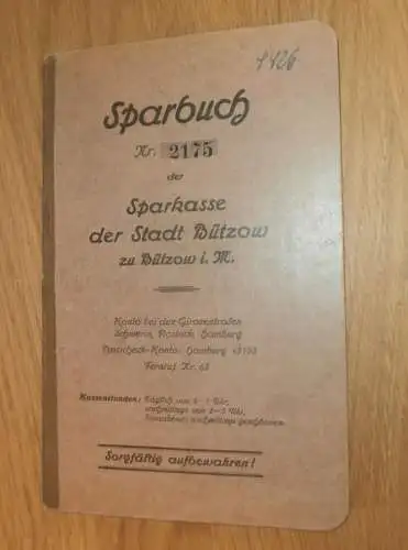 altes Sparbuch Bützow ,1929 - 1943 , Hans Voth  in Bützow in Mecklenburg , Sparkasse , Bank  !!