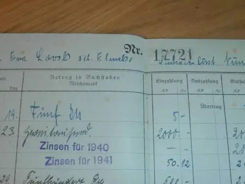 altes Sparbuch Ludwigslust ,1940 - 1944 , Eva Loock geb. Elmcke in Ludwigslust i. Mecklenburg , Sparkasse , Bank !!!
