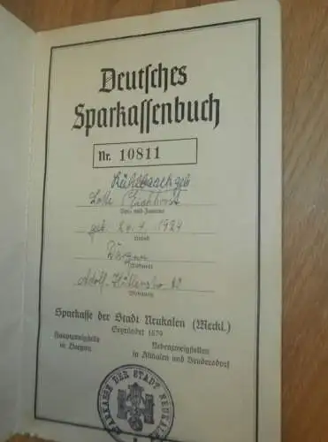 altes Sparbuch Neukalen ,1943 - April 1945 , Lotte Eichhorst geb. Kühlbach in Dargun i. Mecklenburg , Sparkasse