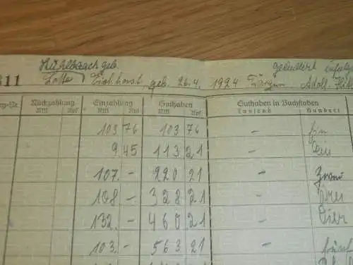 altes Sparbuch Neukalen ,1943 - April 1945 , Lotte Eichhorst geb. Kühlbach in Dargun i. Mecklenburg , Sparkasse