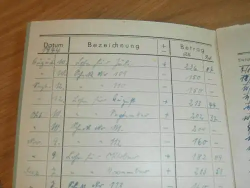 altes Sparbuch Reichsbahn Schwerin ,1944 - 1945, Weichenwärter Hans Evers in Neustadt a.H.  i. Mecklenburg , Sparkasse