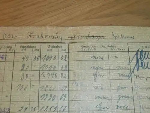 altes Sparbuch Güstrow , 1940 - 1943 , Otto Krakowsky in Nienhagen b. Lalendorf i. Mecklenburg , Sparkasse , Bank !!