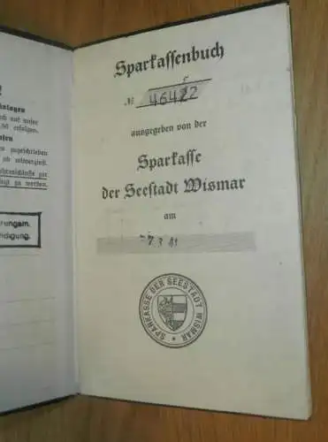 altes Sparbuch Wismar , 1941 - 1945 , Alfred Pelz in Wismar  i. Mecklenburg , Sparkasse , Bank !!