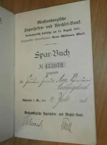 altes Sparbuch Schwerin  ,1911 - 1913 , Frieda  Awe in Ludwigslust i. Mecklenburg , Sparkasse , Bank !!