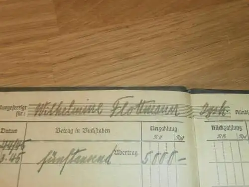 altes Sparbuch Penzin b. Bützow ,1945 , Wilhelmine Flottmann in Jürgenshagen b. Bützow i. Mecklenburg , Sparkasse