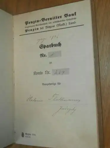 altes Sparbuch Penzin b. Bützow , 1935 - 1944 , Helene Flothmann in Penzin b, Bützow i. Mecklenburg , Sparkasse , Bank