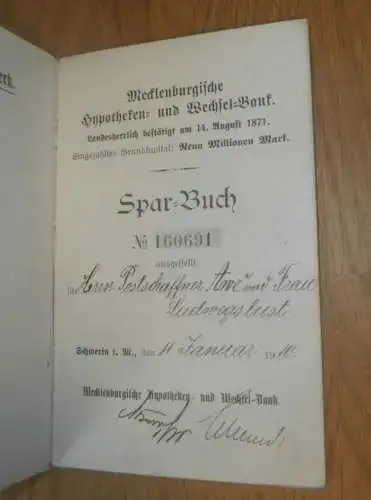 altes Sparbuch Schwerin , 1910 - 1923 , Postschaffner Awe in Ludwigslust i. Mecklenburg , Sparkasse , Bank