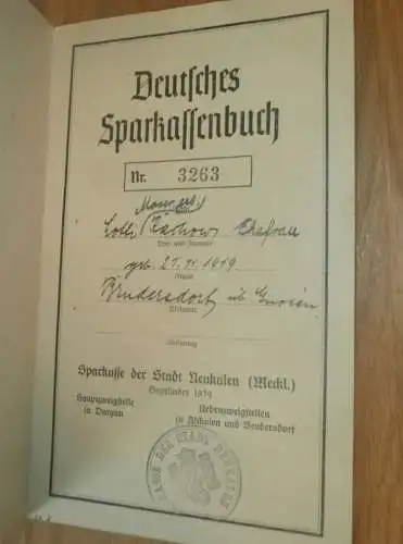 altes Sparbuch Neukalen ,1942 , Lotti Rachow geb. Moser in Brudersdorf i. Mecklenburg , Sparkasse , Bank !