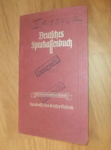 altes Sparbuch Rostock ,1945 , Gutssekretärin Agathe Köddermann in Roggentin i. Mecklenburg , Sparkasse , Bank !