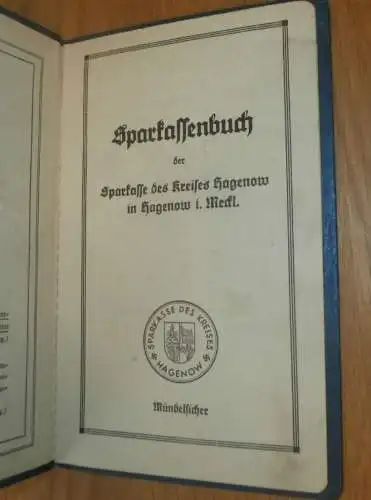 altes Sparbuch Hagenow ,1943 - 1944 , Klaus Lemcke in Hagenow i. Mecklenburg , Sparkasse , Bank !!!