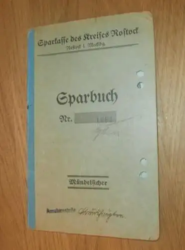 altes Sparbuch Rostock , 1936 - 1945 , Bürgermeister Richard Rychlik in Kühlungsborn, Sparkasse , Bank !!!