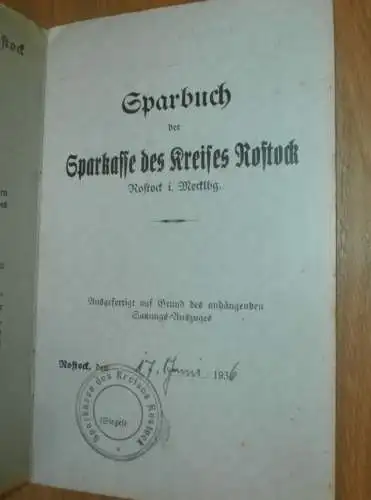 altes Sparbuch Rostock , 1936 - 1945 , Bürgermeister Richard Rychlik in Kühlungsborn, Sparkasse , Bank !!!