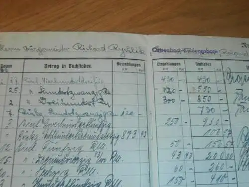 altes Sparbuch Rostock , 1936 - 1945 , Bürgermeister Richard Rychlik in Kühlungsborn, Sparkasse , Bank !!!