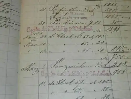 altes Sparbuch Mecklenburg  , 1884 - 1895 , Mecklenburger Hypotheken- & Wechselbank , Sparkasse , Bank !!!