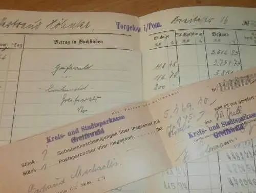 altes Sparbuch Torgelow i. Pom. , 1928  - 1945 , Gertrud Köhnke in Torgelow b. Ueckermünde i. Mecklenburg , Sparkasse