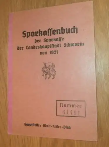 altes Sparbuch Schwerin , 1944 - 1945 , Dr. Kurt Brießmann in Schwerin i. Mecklenburg , Sparkasse , Bank !!