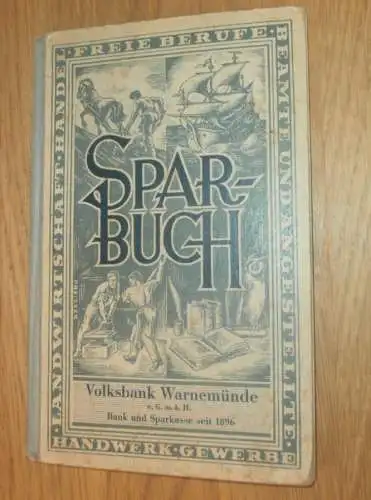 altes Sparbuch Warnemünde , 1934 - 1945 , Herbert Sandhop in Rostock / Warnemünde i. Mecklenburg , Sparkasse , Bank !!