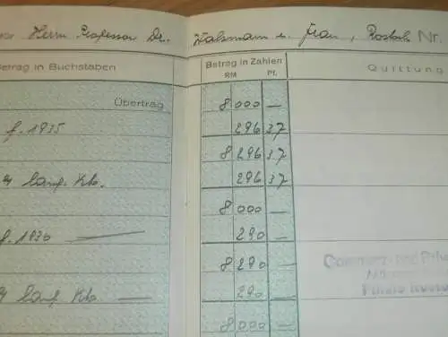 altes Sparbuch Rostock , 1932 - 1944 , Prof. Dr. Hans Walsmann in Rostock i. Mecklenburg , Sparkasse !!