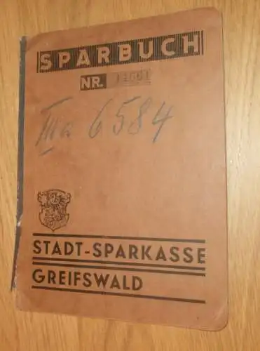 altes Sparbuch Greifswald  , 1936 - 1944 , Else Joos in Berlin / Greifswald i. Mecklenburg , Sparkasse !!