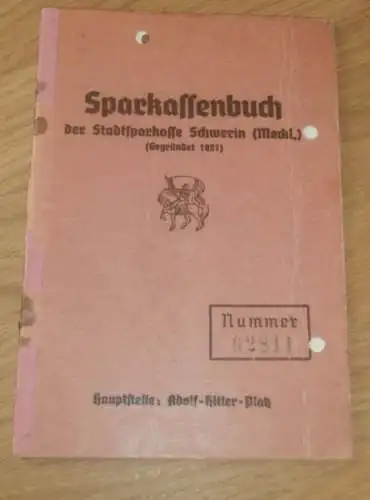 altes Sparbuch Schwerin , 1945 - 1946 , Feldwebel Waldemar Hoffmann in Schwerin i. Mecklenburg , Sparkasse !!