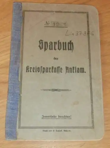 altes Sparbuch Anklam , 1933 - 1944 , Meise Broeker in Anklam i. Mecklenburg , Sparkasse !!