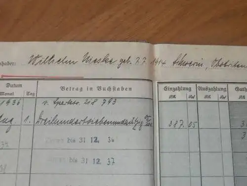 altes Sparbuch Schwerin , 1936 - 1945 , Wilhelm Nieske in Schwerin i. Mecklenburg , Sparkasse !!