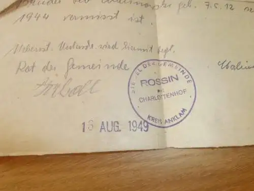 alte Dokumente 1941-1950 , Ducherow / Charlottenhof i. Mecklenburg , Rossin b. Anklam , Sparkasse , Bank !!