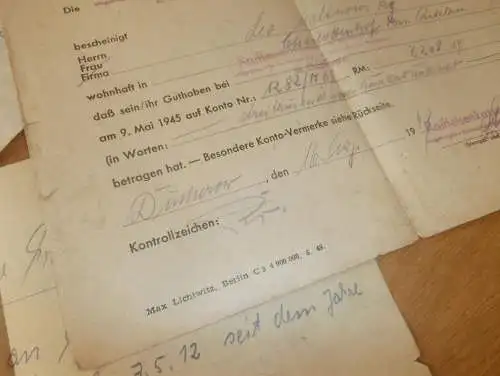 alte Dokumente 1941-1950 , Ducherow / Charlottenhof i. Mecklenburg , Rossin b. Anklam , Sparkasse , Bank !!