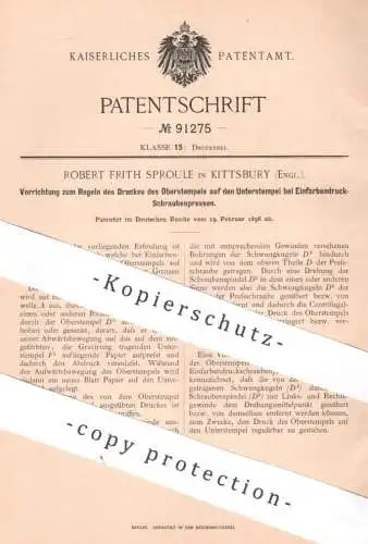 original Patent - Robert Frith Sproule , Kittsbury , England , 1896 , Stempel an Einfarbendruck Schraubenpresse | Presse