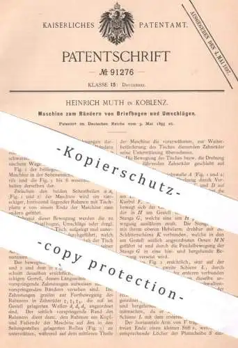 original Patent - Heinrich Muth , Koblenz , 1895 , Maschine zum Rändern v. Briefbogen u. Umschlag | Kuvert Brief Papier