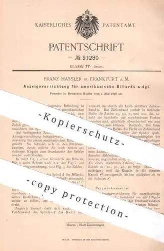 original Patent - Franz Hassler , Frankfurt / Main , 1896 , Anzeige für amerikanische Billards | Billard , Tivolis Spiel