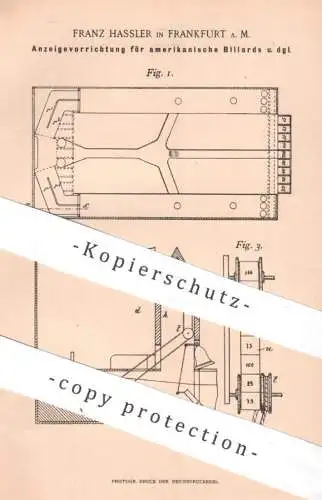 original Patent - Franz Hassler , Frankfurt / Main , 1896 , Anzeige für amerikanische Billards | Billard , Tivolis Spiel