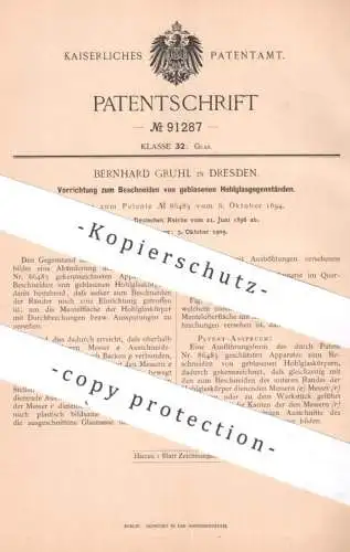 original Patent - Bernhard Gruhl , Dresden | 1896 | Beschneiden von geblasenem Hohlglas | Glas , Glasbläser Glasbläserei