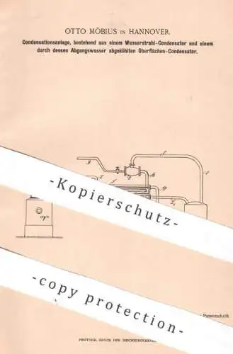 original Patent - Otto Möbius , Hannover , 1896 , Kondensationsanlage | Wasserstrahl - Kondensator , Kondensation Wasser