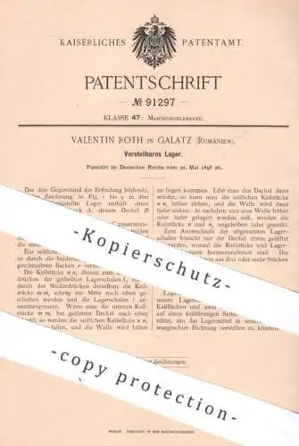 original Patent - Valentin Roth , Galatz , Rumänien , 1896 , Verstellbares Lager | Lagerbock , Maschinen , Keil !!