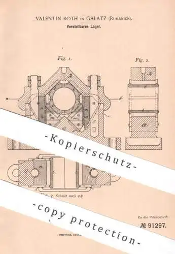 original Patent - Valentin Roth , Galatz , Rumänien , 1896 , Verstellbares Lager | Lagerbock , Maschinen , Keil !!