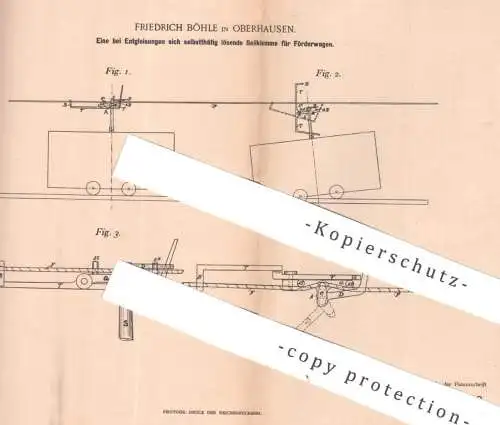 original Patent - Friedrich Böhle , Oberhausen , 1896 ,  Seilklemme für Förderwagen | Entgleisung , Eisenbahn , Wagon