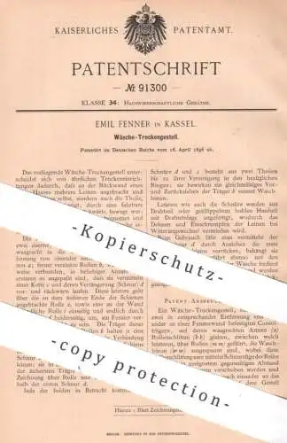 original Patent - Emil Fenner , Kassel , 1896 , Wäsche - Trockengestell | Wäschetrockner , Wäscheleine , Leine , Leinen