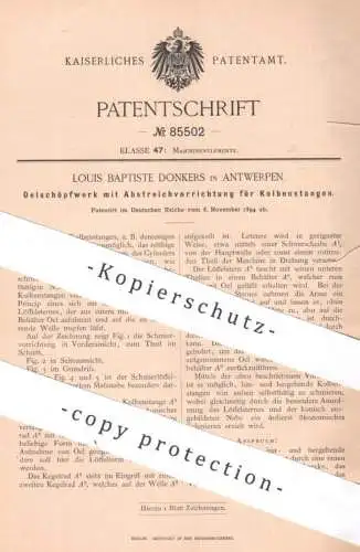 original Patent - Louis Baptiste Donkers , Antwerpen , Belgien , 1894 , Ölschöpfwerk | Öl , Schmieröl , Maschinen Kolben