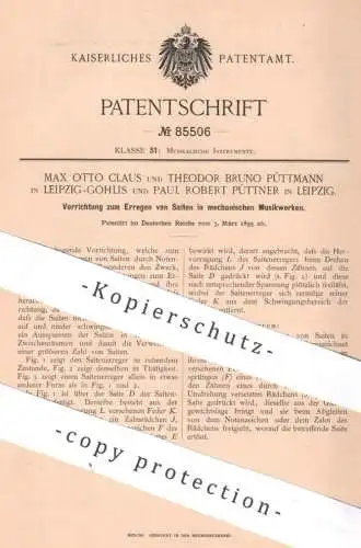 original Patent - Max Otto Claus , Theodor Bruno Püttmann , Robert Püttner , Leipzig | 1895 | Musikinstrument , Saiten