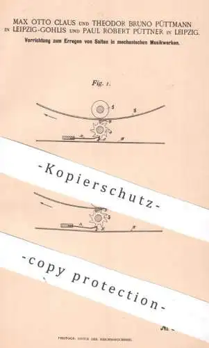 original Patent - Max Otto Claus , Theodor Bruno Püttmann , Robert Püttner , Leipzig | 1895 | Musikinstrument , Saiten