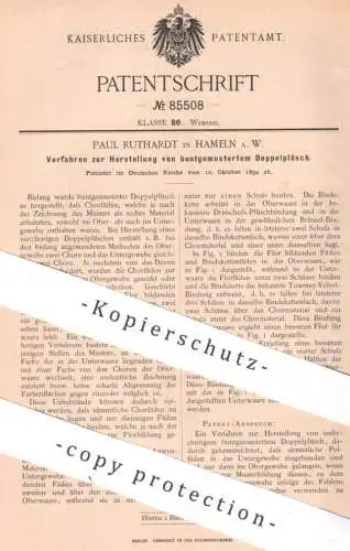 original Patent - Paul Ruthardt , Hameln , 1894 , buntgemusterter Doppelplüsch | Plüsch | Gewebe , Stoff , Weben Weberei