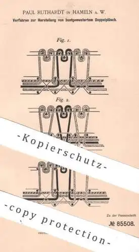 original Patent - Paul Ruthardt , Hameln , 1894 , buntgemusterter Doppelplüsch | Plüsch | Gewebe , Stoff , Weben Weberei