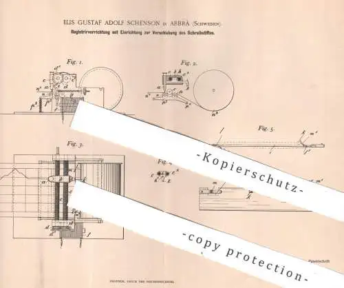 original Patent - Elis Gustaf Adolf Schenson , Arbrä , Schweden 1895 , Registrieren von Bewegungen | Schiff , Eisenbahn