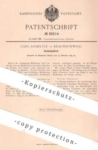 original Patent - Carl Scheltze , Braunschweig , 1895 , Hundemaulkorb | Maulkorb , Hund , Hunde , Tier , Tiere