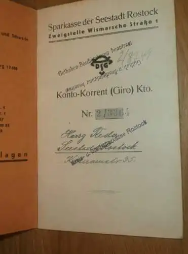 altes Sparbuch Rostock , 1941 - 1944 , Harry Reder in Rostock i. Mecklenburg , Sparkasse !!