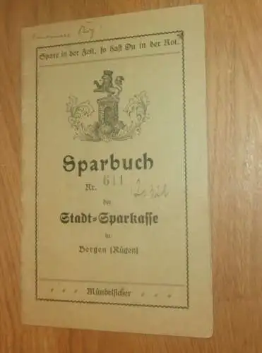 altes Sparbuch Bergen a. Rügen , 1930 - 1946 , Gertrud Schwarz geb. Güntsel in Bergen i. Mecklenburg , Sparkasse !!