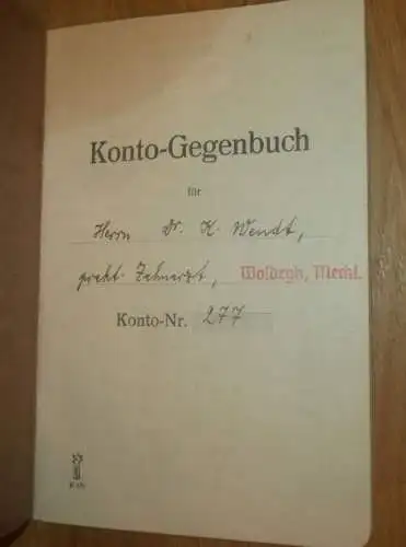 altes Sparbuch Woldegk , 1939 - 1944 , Zahnarzt Dr. K. Wendt in Woldegk i. Mecklenburg , Sparkasse , Bank !!