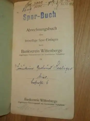 altes Sparbuch Wittenberge , 1929 - 28.April 1945 , Gertrud Seeliger in Wittenberge i. Mecklenburg , Sparkasse , Bank !!